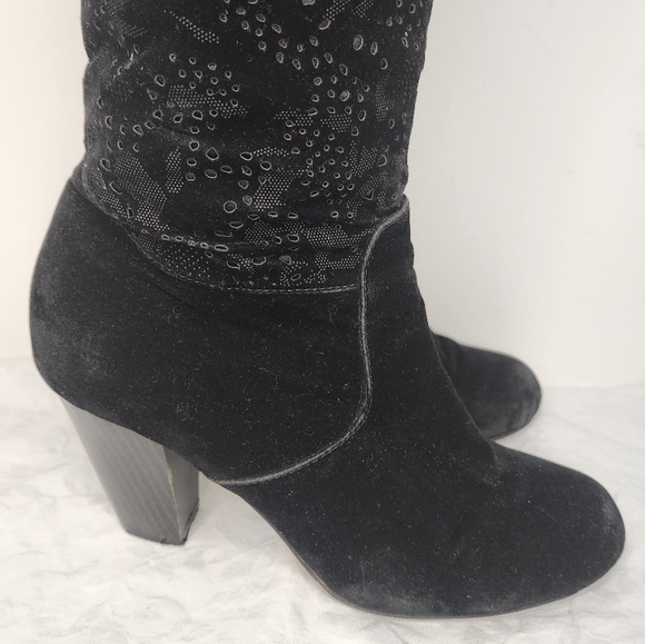 Black Velvet Lace High Heel Boots - Picture 8 of 15